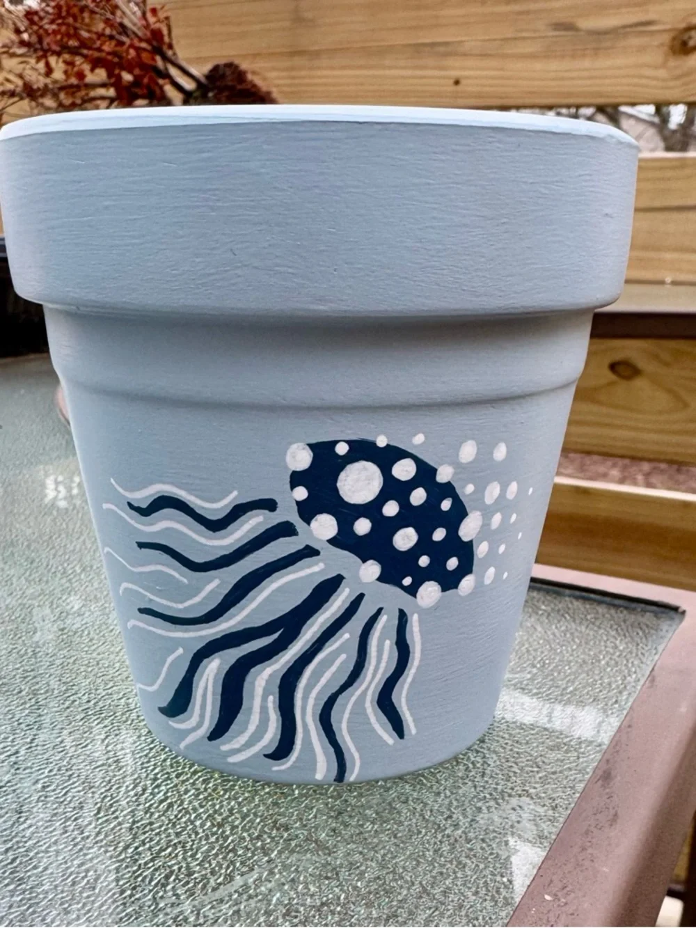 Hand-Painted 4” Light Blue Jellyfish Flower Terracotta Pot Plant Enthusiast Gift